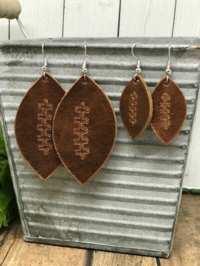 Gorgeous genuine leather FOOTBALL earrings- Handmade etched Leather Teardrops- Football mom