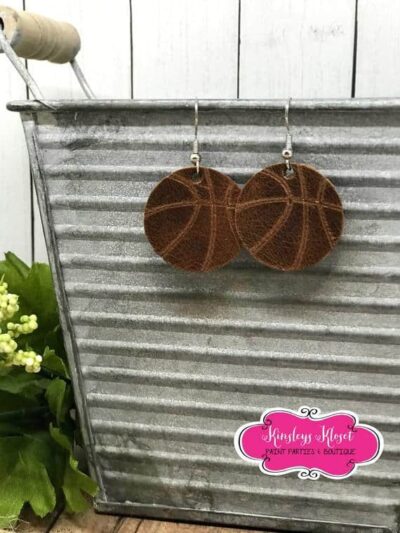 Gorgeous genuine leather BASKETBALL earrings- Handmade etched Leather Teardrops- Basketball mom