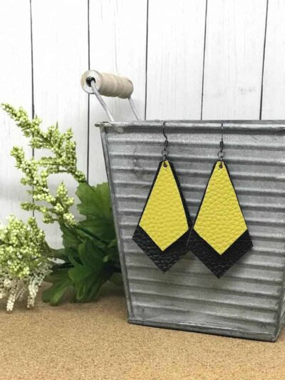 Handmade Layered Yellow and Black Faux Leather Earrings